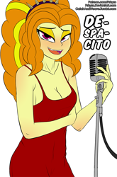 Size: 833x1262 | Tagged: safe, artist:pshyzomancer, imported from derpibooru, adagio dazzle, equestria girls, blushing, breasts, cleavage, clothes, despacito, dress, female, luis fonsi, microphone, solo