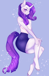 Size: 2624x4063 | Tagged: safe, artist:fernybee, imported from derpibooru, rarity, anthro, unguligrade anthro, unicorn, beautiful, clothes, digital art, female, heart eyes, legs, mare, miniskirt, simple background, skirt, sleeveless shirt, solo, thighs, wingding eyes