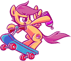 Size: 321x272 | Tagged: safe, artist:habijob, imported from derpibooru, scootaloo, pegasus, pony, female, filly, looking back, scooter, simple background, solo, spray can, transparent background