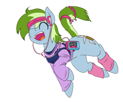 Size: 1800x1500 | Tagged: safe, artist:dudey64, imported from derpibooru, oc, oc only, oc:nessy gouge, pony, 80s, clothes, laughing, simple background, solo, transparent background