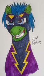 Size: 999x1728 | Tagged: safe, artist:rapidsnap, imported from derpibooru, oc, oc only, oc:rapidsnap, pony, angry, shadowbolts, snarling, solo, traditional art