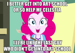 Size: 850x608 | Tagged: safe, imported from derpibooru, pinkie pie, eqg summertime shorts, equestria girls, the art of friendship, image macro, implied genocide, implied hitler, meme, paintbrush