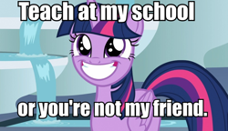 Size: 940x540 | Tagged: safe, edit, edited screencap, imported from derpibooru, screencap, twilight sparkle, alicorn, pony, horse play, blackmail, bronybait, cute, female, image macro, meme, school of friendship, smiling, solo, twiabetes, twilight sparkle (alicorn)