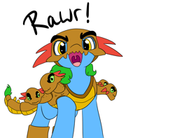 Size: 1500x1184 | Tagged: safe, artist:dudey64, imported from derpibooru, oc, oc:box-filly, hydra, pony, clothes, costume, multiple heads, rawr, solo