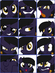 Size: 600x800 | Tagged: safe, artist:mailu, imported from derpibooru, oc, oc only, oc:mir, pegasus, pony, angry, aside glance, dashface, dashie face, emotes, emotional spectrum, female, grin, happy, liarjack, nervous, nervous grin, scared, shocked, sidelong glance, skeptical, smiling, smirk, snerk, solo, squee, tongue out, uh oh, watching