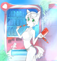 Size: 972x1036 | Tagged: safe, artist:profiterole, imported from derpibooru, anthro, bikini, clothes, commission, food, ice cream, looking at you, summer, swimsuit, your character here