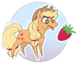 Size: 1074x874 | Tagged: safe, artist:dino_horse, imported from derpibooru, applejack, angry, female, food, simple background, solo, strawberry, that pony sure does hate strawberries, tongue out, transparent background