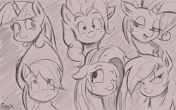 Size: 1600x1000 | Tagged: safe, artist:alesarox, imported from derpibooru, applejack, fluttershy, pinkie pie, rainbow dash, rarity, twilight sparkle, mane six, sketch
