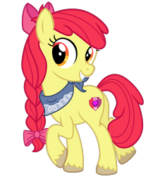 Size: 3000x3200 | Tagged: safe, artist:cheezedoodle96, imported from derpibooru, apple bloom, earth pony, pony, .svg available, adolescence, alternate hairstyle, bow, braid, female, filly, headcanon, looking at you, neckerchief, older apple bloom, simple background, smiling, solo, svg, teenage apple bloom, teenager, transparent background, unshorn fetlocks, vector