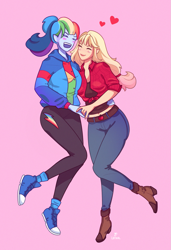 Size: 951x1390 | Tagged: safe, artist:jaacqs, imported from derpibooru, applejack, rainbow dash, equestria girls, appledash, clothes, converse, female, heart, lesbian, shipping, shoes