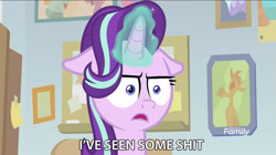 Size: 2880x1608 | Tagged: safe, edit, edited screencap, imported from derpibooru, screencap, starlight glimmer, pony, unicorn, marks for effort, big eyes, dialogue, female, floppy ears, glowing horn, guidance counselor, i mean i see, mare, meme, serious, serious face, solo, vulgar