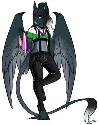 Size: 1626x2058 | Tagged: safe, artist:azraelartz, artist:theecchiqueen, imported from derpibooru, oc, oc only, oc:pandie, anthro, pegasus, unguligrade anthro, demiromantic, demisexual, demisexual pride flag, dewclaw, female, genderfluid, genderfluid pride flag, leonine tail, pride, pride flag, red eyes, simple background, solo, transparent background