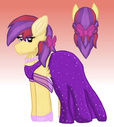 Size: 1325x1473 | Tagged: safe, artist:annabear1211, imported from derpibooru, oc, oc only, oc:pippin rose, earth pony, pony, kindverse, clothes, dress, offspring, parent:apple bloom, parent:tender taps, parents:tenderbloom, solo