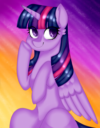 Size: 2337x3000 | Tagged: safe, artist:thecreativerey, imported from derpibooru, twilight sparkle, alicorn, pony, cute, female, mare, sitting, smiling, solo, twilight sparkle (alicorn), underhoof