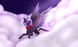 Size: 4493x2700 | Tagged: safe, artist:honeybbear, imported from derpibooru, oc, oc only, oc:cloudy night, pegasus, pony, clothes, cloud, female, mare, scarf, solo