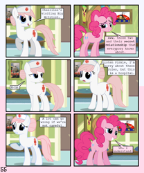 Size: 900x1080 | Tagged: safe, artist:lister-of-smeg, imported from derpibooru, nurse redheart, pinkie pie, pony, comic:zap-o-lantern, comic, hat