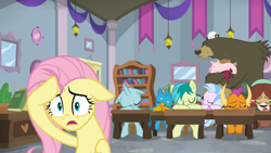 Size: 1280x720 | Tagged: safe, imported from derpibooru, screencap, fluttershy, gallus, harry, ocellus, sandbar, silverstream, smolder, yona, school daze, sleeping, student six