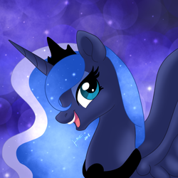 Size: 1280x1280 | Tagged: safe, artist:karzii, imported from derpibooru, princess luna, alicorn, pony, bust, female, mare, portrait, smiling, solo