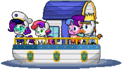 Size: 597x342 | Tagged: safe, artist:sonicboy112, imported from derpibooru, cookie crumbles, hondo flanks, rarity, sweetie belle, unicorn, animated, boat, captain hat, female, filly, glasses, hat, pixel art, simple background, straw hat, transparent background