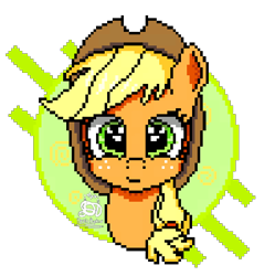 Size: 518x520 | Tagged: safe, artist:xflutt, imported from derpibooru, applejack, earth pony, pony, applejack's hat, cowboy hat, female, hat, looking at you, mare, pixel art, simple background, solo, transparent background
