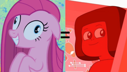 Size: 860x489 | Tagged: safe, imported from derpibooru, pinkie pie, earth pony, pony, party of one, comparison, gem (race), navy (steven universe), navy ruby, pinkamena diane pie, steven universe