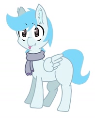 Size: 1381x1760 | Tagged: safe, artist:thundercrash, imported from derpibooru, oc, oc only, pegasus, pony, :p, clothes, male, scarf, silly, simple background, solo, stallion, tongue out, white background