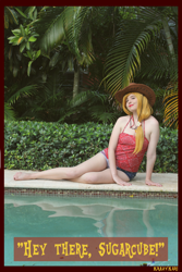 Size: 3456x5184 | Tagged: safe, artist:krazykari, imported from derpibooru, applejack, human, clothes, cosplay, costume, hat, irl, irl human, photo, shirt, shorts, solo, swimming pool