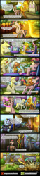 Size: 1200x5233 | Tagged: safe, artist:bonaxor, imported from derpibooru, derpy hooves, discord, princess luna, twilight sparkle, oc, oc:firespite, alicorn, fire pony, comic:the greater flame, bucket, fire, magic, mud, sunglasses, train, twilight sparkle (alicorn), umbrella, water