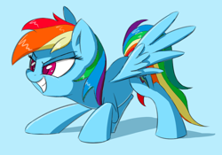 Size: 2854x2000 | Tagged: safe, artist:esfelt, imported from derpibooru, rainbow dash, pony, blue background, female, simple background, solo, spread wings, wings