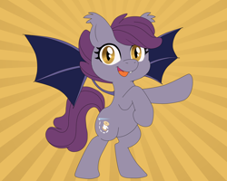 Size: 2000x1600 | Tagged: safe, artist:lexykissekat, imported from derpibooru, oc, oc only, oc:night stitch, bat pony, pony, ask night stitch, abstract background, bat pony oc, rearing, solo, sunburst background, tumblr