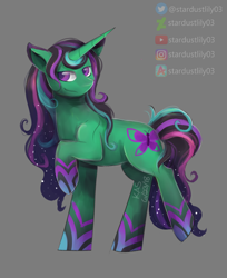 Size: 958x1176 | Tagged: safe, artist:stardustlily03, imported from derpibooru, oc, oc only, oc:pipe dream, pony, unicorn, female, gray background, mare, rainbow power, simple background, solo