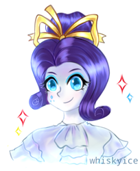 Size: 1037x1271 | Tagged: safe, artist:whiskyice, imported from derpibooru, rarity, equestria girls, alternate hairstyle, clothes, female, simple background, smiling, solo