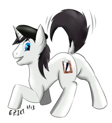 Size: 660x720 | Tagged: safe, artist:erict, imported from derpibooru, oc, oc only, oc:schwarz, pony, unicorn, butt, dock, face down ass up, hat, jack-o challenge, male, meme, plot, simple background, solo, stallion, tail, tail wag, white background