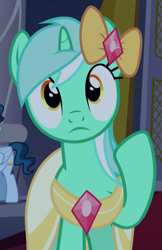 Size: 509x787 | Tagged: safe, imported from derpibooru, screencap, lyra heartstrings, pony, unicorn, make new friends but keep discord, bow, clothes, cropped, dress, female, mare, solo