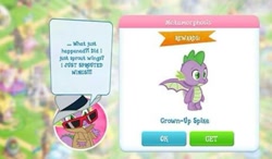 Size: 579x339 | Tagged: safe, imported from derpibooru, spike, dragon, congratulations, disguise, gameloft, winged spike, wings