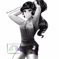 Size: 3000x3000 | Tagged: safe, artist:the-acolyte-artist, imported from derpibooru, princess luna, equestria girls, armpits, clothes, female, monochrome, shirt, shorts, simple background, solo, vice principal luna, white background