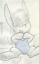 Size: 510x834 | Tagged: safe, artist:slightlyshade, imported from derpibooru, silver spoon, pony, big ears, clothes, female, filly, one-piece swimsuit, solo, swimsuit, traditional art