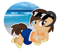 Size: 869x747 | Tagged: safe, artist:mintoria, imported from derpibooru, oc, oc only, oc:leanne, earth pony, pony, beach, clothes, female, horns, mare, ocean, simple background, solo, sunglasses, transparent background