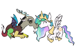 Size: 1070x756 | Tagged: safe, artist:mr100dragon100, imported from derpibooru, discord, princess celestia, animated, dislestia, female, gif, male, shipping, simple background, straight, transparent background