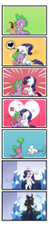 Size: 258x1200 | Tagged: safe, artist:xenosaga428, imported from derpibooru, rarity, spike, thorax, changeling, dragon, unicorn, bisexual, blushing, comic, cute, disguise, disguised changeling, female, giving up the ghost, hug, implied gay, implied shipping, implied sparity, implied straight, kissing, male, mare, quill, scroll, shipping, solo, straight, thoraxspike