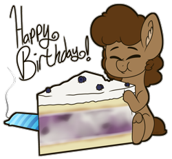 Size: 2029x1875 | Tagged: safe, artist:binkyt11, derpibooru exclusive, imported from derpibooru, oc, oc only, oc:strong runner, pony, aweeg*, blueberry, blueberry cake (food), cake, candle, chibi, ear fluff, feralroku's birthday, food, happy birthday, male, scrunchy face, simple background, solo, stallion, transparent background