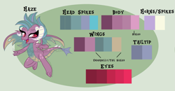 Size: 2201x1145 | Tagged: safe, artist:ipandacakes, imported from derpibooru, oc, oc only, oc:haze, dragon, female, offspring, parent:garble, parent:princess ember, parents:emble, reference sheet, solo