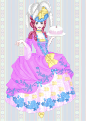 Size: 923x1299 | Tagged: safe, artist:ladyfayetale, imported from derpibooru, pinkie pie, human, cake, clothes, dress, female, food, humanized, rococo, solo, victorian