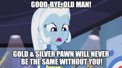 Size: 888x499 | Tagged: safe, edit, edited screencap, imported from derpibooru, screencap, trixie, equestria girls, guitar centered, rainbow rocks, image macro, meme, pawn stars, trixie yells at everything