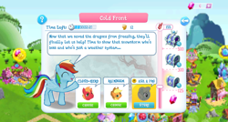 Size: 1024x549 | Tagged: safe, imported from derpibooru, applejack, big macintosh, rainbow dash, gameloft, gem, happy, text, waving