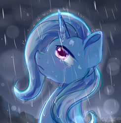 Size: 973x992 | Tagged: safe, artist:whiskyice, imported from derpibooru, trixie, unicorn, crying, female, looking up, mare, rain, teary eyes