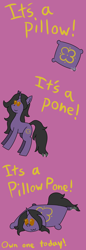 Size: 960x2787 | Tagged: safe, artist:b-cacto, imported from derpibooru, oc, oc only, oc:rivibaes, hybrid, pillow pony, pony, unicorn, pillow, pillow pet, plushie, sing-along, song reference, wat