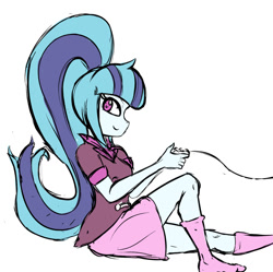 Size: 1024x1019 | Tagged: safe, artist:nin10ja, imported from derpibooru, sonata dusk, equestria girls, rainbow rocks, clothes, controller, cute, female, ponytail, simple background, skirt, smiling, socks, solo, white background