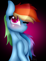 Size: 1861x2442 | Tagged: safe, artist:tomboygirl45, imported from derpibooru, rainbow dash, pony, blushing, bust, female, lineless, one eye closed, portrait, solo, wink