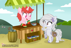 Size: 2780x1902 | Tagged: safe, artist:raspberrystudios, imported from derpibooru, oc, oc only, oc:lily, oc:wibbly, bat pony, unicorn, berries, berry, cart, chibi, commission